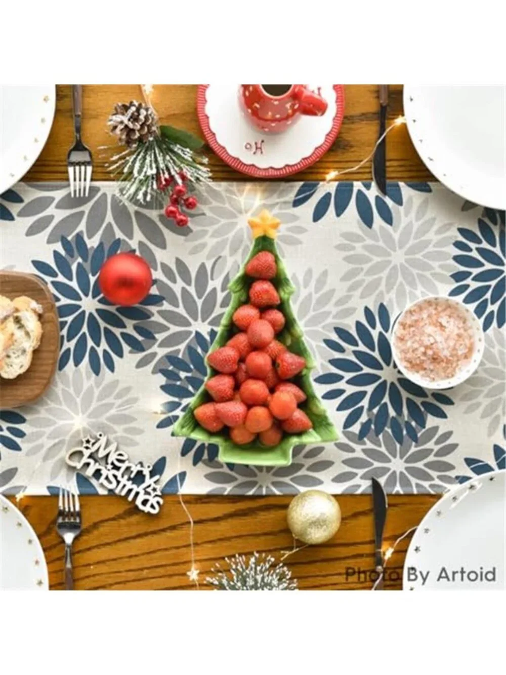 Blue Grey Silver Floral Table Runner 13 x 72 Inch Polyester Dining Table Decor